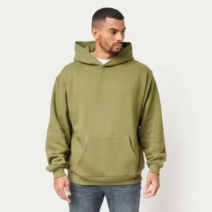 Sudadera con capucha de lana de algodón suave para hombres y mujeres Sudadera informal verde oliva lisa con bolsillo frontal para ropa de calle - Product Image 5