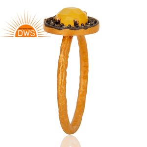 Hot Selling Sterling Silver 18K Gold Plated Natural Cz And Yellow <b>Moonstone</b> Gemstone Stackable Ring Jewelry For Women - Product Image 3