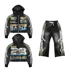 Sudadera con capucha y pantalones de chándal con estampado en 3D para hombre, conjunto informal de poliéster atlético, ajuste regular, estampado completo, lavado con ácido, diamantes de imitación - Product Image 4