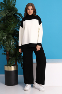 สเวตเตอร์ขากว้างเอวสูงลำลองสำหรับผู้หญิงกางเกงฤดูหนาวผ้าถักสองชิ้นสำหรับกีฬาโยคะและที่บ้าน - Product Image 2