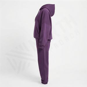 Ensemble de survêtement d'entraînement d'hiver à capuche en molleton de coton de haute qualité pour femmes, coupe ajustée, deux pièces, couleur personnalisée - Product Image 3