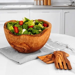 Mirha International Handicraft - Juego de Ensaladera de Madera Hecha a Mano, Natural, con 2 Espátulas, Utensilios Hechos a Mano Sostenibles - Product Image 1