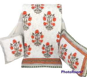 Eco Friendly <b>Hand</b> Block Printed 100% Cotton Floral Comforter With Pillow Covers Artisan Handcrafted Jaipur Cotton Comforter Set - Product Image 2