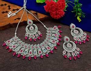 Indian Traditional Kundan Silver Plated Jewellery Set and Copper Necklace Set for Women & Girl Indian <b>Accessories</b> Jewlery Women - Product Image 2