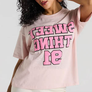 Camiseta con estampado de abullonado para mujer, ropa de calle de gran tamaño, Camiseta de algodón para mujer, Camiseta con estampado de abullonado a la moda al por mayor - Product Image 4