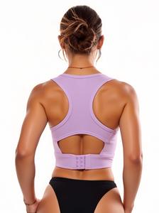 Sujetador deportivo con espalda cruzada de Color sólido con logotipo personalizado para mujer, camiseta de gimnasio, transpirable, a prueba de golpes y de talla grande, diseño sin espalda - Product Image 2
