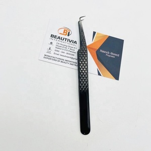 Pinzas profesionales para extensión de pestañas de acero inoxidable con plasma negro de 90 grados, Punta puntiaguda con etiqueta privada - Product Image 6