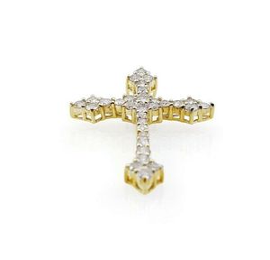 Pendentif croix en or jaune massif 10 carats taille ronde avec diamant blanc naturel 1.23 Cts - Product Image 3