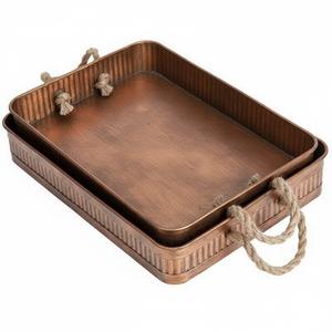 Antique Brass Rectangle Galvanized Metal Serving <b>Tray</b> With Handles Dishwasher Safe for Home Hotel Food Snacks Serving - Product Image 6