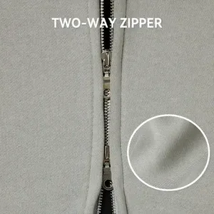 Custom Zip-Up Regular Fleece Hoodie Unisex 350gsm Cotton Heavyweight Winter Drop Shoulder Two-<b>way</b> Zipper Waterproof Plain Dyed - Product Image 6