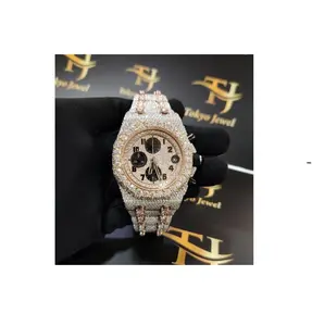 Top Brand Custom Design Men Woman Luxury Hand Set Iced Out Diamond Watch Stainless Steel Moissanite Watch