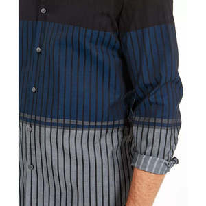 Camicia Casual da Uomo Alfani Vestibilità Classica 100% Cotone Popeline Colletto con Bottoni a Righe Sfumate Colorblock Antipiega Blu Navy Taglia L - Product Image 3