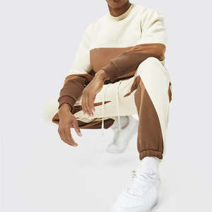 Survêtement pour homme en coton 100% imprimé sur mesure, à capuche, avec blocs de couleur, pour la course à pied, l'entraînement sportif, pantalon de jogging, streetwear - Product Image 1