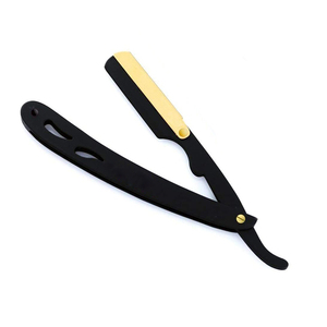 Rasoir de rasage manuel de haute qualité avec pochette en cuir Rasoirs de barbier en acier inoxydable à bord droit noir de meilleure qualité - Product Image 2