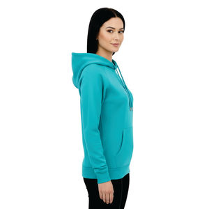 เสื้อฮู้ดดี้ผ้าฝรั่งเศสเทอร์รี่เนื้อหนัก 400GSM สีฟ้าอมเขียว 100% ผ้าฝ้าย สตรีทแวร์ ทรงหลวม แบบ unisex ไหล่ตก - Product Image 4