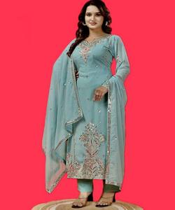 FANCY GEORGETTE BORDADO SECUENCIA TRABAJO SUPERIOR INFERIOR con DUPATTA PARTY FESTIVE WEAR SEDA ÉTNICA SALWAR KAMEEZ - Product Image 1