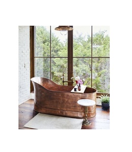 Baignoire en cuivre massif avec parois épaisses durables et texture artisanale pour la relaxation de style spa - Product Image 6