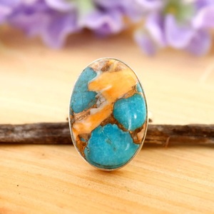 Handmade <b>Silver</b> Fine Jewelry <b>Ring</b> Dainty Copper Turquoise Gemstone Oval Cut Diamond Bezel Setting Perfect Wedding Gift for Her - Product Image 5