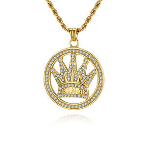 Joyería Masculina al por Menor, Collar con Colgante de Acero Inoxidable con Cinco Dedos y Corona, Estilo Hip-hop, con Gemas Completas - Product Image 3