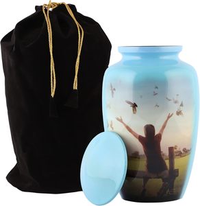Urnas de cremación para adultos de color azul claro para cenizas humanas con una hermosa bolsa de terciopelo para cenizas de perro, urna de tamaño personalizado para funeral - Product Image 5