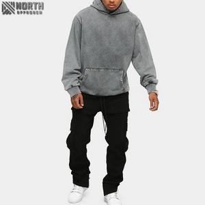 Sweat-shirts d'hiver en coton lourd délavé, sans cordon, logo personnalisé, lavage à l'acide numérique, sweat-shirt surdimensionné de luxe, blanc délavé - Product Image 3