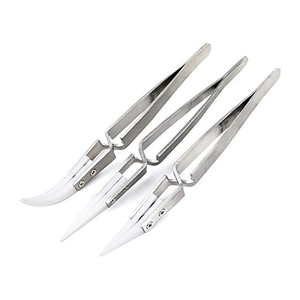 Jeu de 3 pinces en céramique inversées de précision, non conductrices, résistantes à la chaleur et antimagnétiques, pointes pointues et incurvées. - Product Image 2