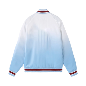 Veste bomber varsity bleu clair délavé Zeta White, streetwear OEM, décontractée, fermeture éclair, poches, doublure en satin personnalisée, logo, printemps - Product Image 2