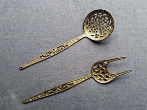 Prettiest Gold Stainless Steel Salad Servers Salad Tools For <b>Gift</b> <b>Hamper</b> Special Events Handcrafted From India - Product Image 4