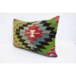 Multicolor 16x24 Inch Patchwork Kilim Wool Pillow Exquisite Vintage & <b>Fluffy</b> Patterned Accent <b>Cushion</b> Woven Decorative <b>Cushion</b> - Product Image 4