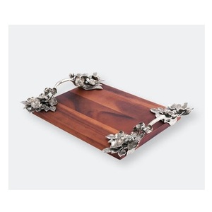 Top Quality <b>Large</b> Size Food Serving <b>Tray</b> Attractive Design Wooden <b>Tray</b> with Metal Handle for Kitchen Decor Wooden <b>Tray</b> - Product Image 4