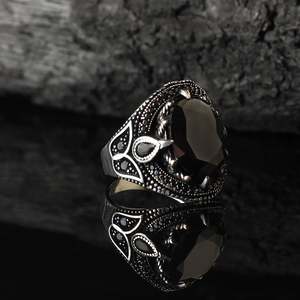 Wholesale Azuris 925 Sterling Silver Ottoman Men's <b>Ring</b> with Natural Stone Agate Handmade in Turkey VALKH1093 - Product Image 4
