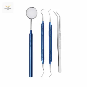 Ensemble d'instruments d'examen dentaire professionnels, 4 pièces, détartreurs manuels en acier inoxydable allemand, miroir, certifié CE pour usage clinique - Product Image 1