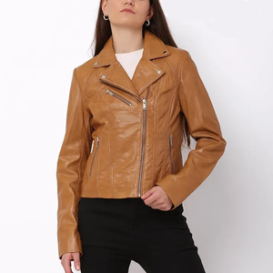 Slim Fit Motocicleta Boho Hippie Chaqueta de cuero Mujer Classic Leather Biker Jacket Piel de oveja Soft Genuine Leather - Product Image 2