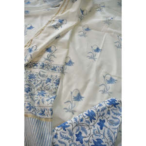 Elegante Vestido Indio Blue Lily para Mujer - Material de Seda Sin Coser para Salwar Kameez, Conjunto de Traje Chanderi Estampado a Mano, Sin Arrugas - Product Image 3