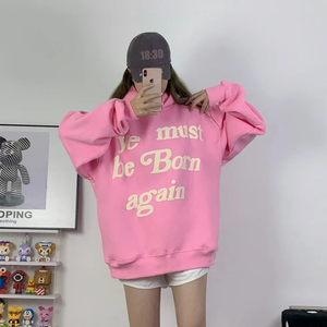 Bouffée Imprimer Kanye West Sweat À Capuche Hommes Femmes Rose Doit Être Né De Nouveau À Capuche Oversize Fit Pulls Sweats grande taille - Product Image 3