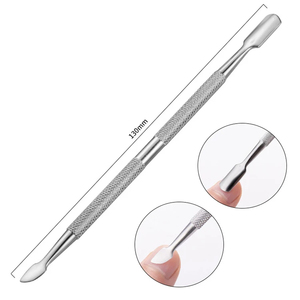 Pousse-cuticules double embout en acier inoxydable 130 mm, réutilisable et durable, pour manucure et pédicure, design à double tête - Product Image 3