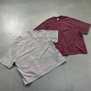 Camiseta de verano de lavado ácido de algodón 100% de peso pesado para hombre con logotipo personalizado 100% algodón liso en blanco de gran tamaño Casual Empalme - Product Image 1