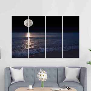 Toile décorative imprimée avec vue sur la mer et la lune - Affiche d'art contemporain, 4P : encadrée - Product Image 1