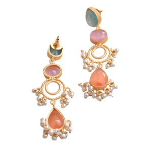 Boucles d'oreilles longues Laxmi Jewellers plaquées or avec pierres naturelles et cristaux, bijoux fantaisie pour femmes, boucles d'oreilles tendance - Product Image 6
