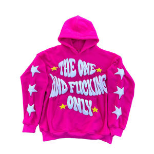 <b>Pink</b> Color Custom 3D Puff Print <b>Hoodie</b> Winter Pullover Sweatshirts Embossed Logo Fleece Material Cotton Polyester Blank Pocket - Product Image 1