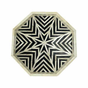 Plateau rond en incrustation d'os fait à la main Incrustation d'os moderne Antique servant un plateau de service à motif floral moderne par l'artisanat en croissant - Product Image 5