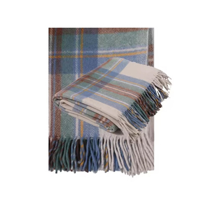 Manta azul silenciada Stewart de tartán reciclado de alta calidad directa de fábrica al por mayor estilo tejido inspiración mexicana - Product Image 3