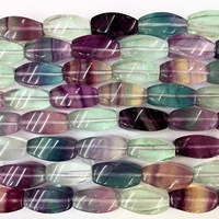 Cuentas de Fluorita Multicolor Sueltas, Facetadas en 4 Lados, Forma Ovalada de Arroz, Grado AAA, Certificadas por GDTC, 15.5 Pulgadas de Largo, para Joyería DIY, Naturales