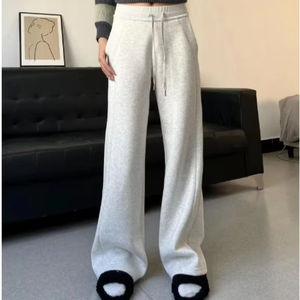 Pantalones holgados de cintura alta sólidos elegantes moda mujer primavera otoño Y2K Retro bolsillo pantalón de pierna ancha Casual pantalón de chándal pantalones sueltos - Product Image 1