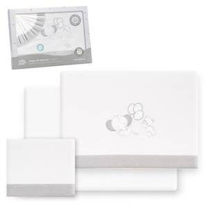 Juego de 3 Piezas de Ropa de Cama Modelo Oso-Elefante en Franela 100% Algodón con Técnica de Tejido y Patrón de Personajes para Bebé - Product Image 1