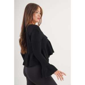 Cárdigan Negro para Mujer al por Mayor con Detalle de Volantes y Lazo Frontal - Product Image 2