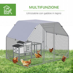 PawHut Chicken Run avec couvercle pour 4-6 poulets en acier, 280x190x195 cm - Product Image 6