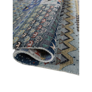 Tapis Manchaha noués à la main en laine et soie de bambou, design patchwork gris et noir pour salon, couloir, épaisseur 10 mm - Les-2846 - Product Image 2