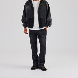 Ensemble de survêtement pour homme à coupe ajustée, marque privée, logo personnalisé, réfléchissant 3M, lavage à l'acide, fermeture éclair, deux pièces, tenue de sport d'hiver - Product Image 2