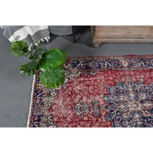 Vintage Turkish Rug Classic <b>Red</b> Blue Patchwork Design 3.1 X 6ft Large Area Wool Material <b>Latex</b> Backing 10mm for Hallway Bedroom - Product Image 3